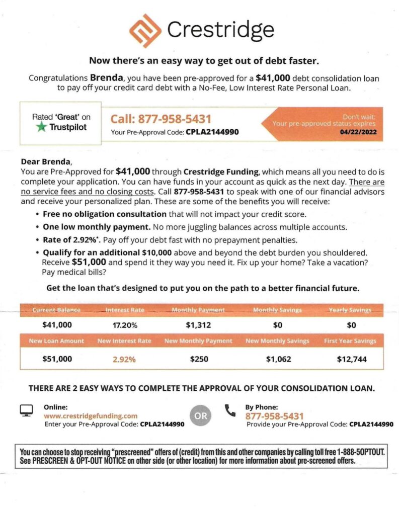 Crestridge Funding Review: Is It Legit, or Another Bait & Switch? 2 CrestridgeFunding 04 22 Equifax Options PO Box 740213 Page 3